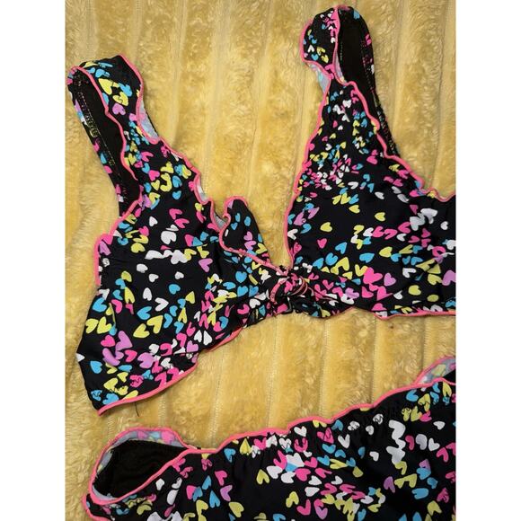 Girls Multicolored Bikini, Black Hearts, Hobie Size 10 - Picture 3 of 8